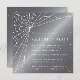Invitation Soirée d'Halloween de l'araignée de diamant gris a
