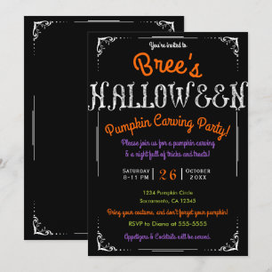 Invitation Soirée d'Halloween de style vintage noir et blanc