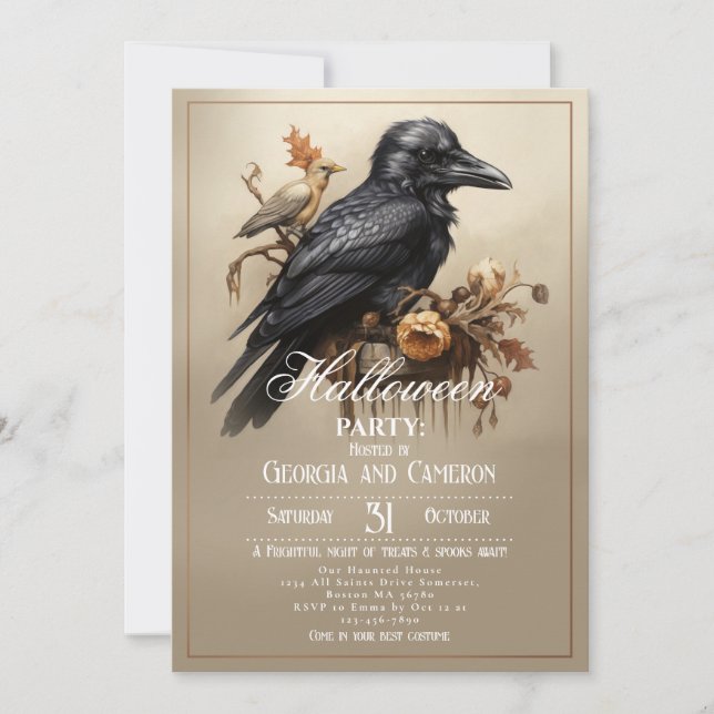 Invitation Soirée d'Halloween du Corbeau noir gothique (Devant)