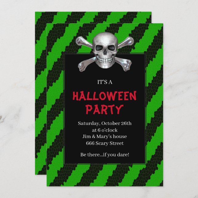 Invitation Soirée d'Halloween du crâne et des os croisés (Devant / Derrière)