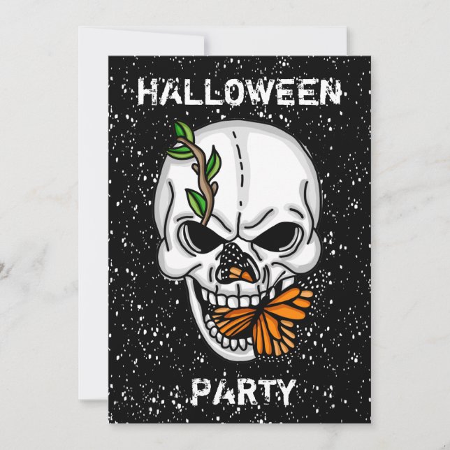 Invitation Soirée d'Halloween du crâne et du papillon (Devant)