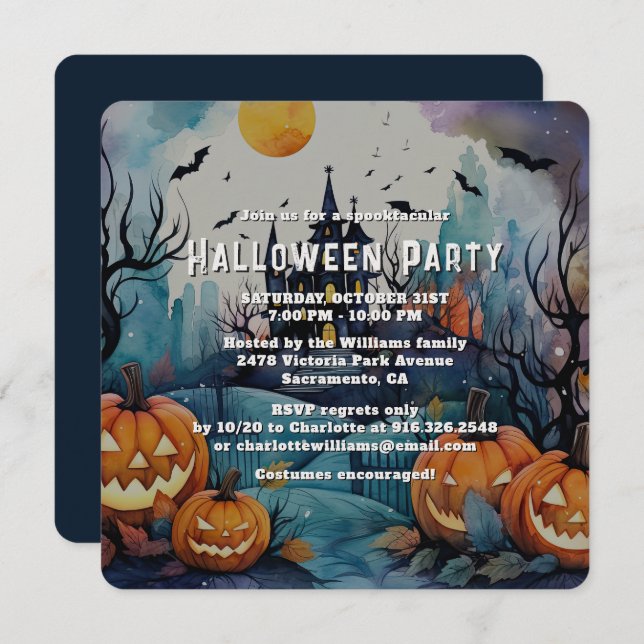 Invitation Soirée d'Halloween Éffrayant (Devant / Derrière)