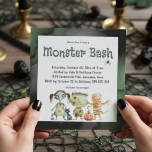 Invitation Soirée d'Halloween Éffrayante à trois monstres Bas