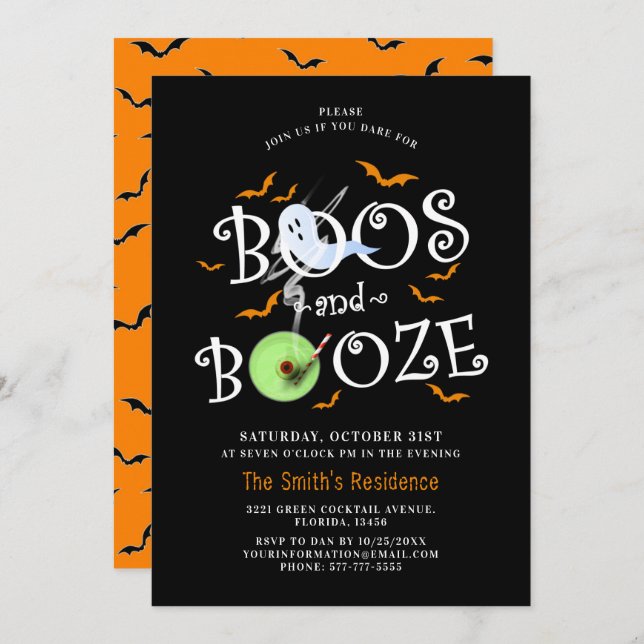 Invitation Soirée d'Halloween en Booze (Devant / Derrière)