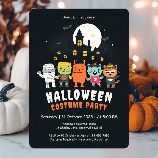Invitation Soirée d'Halloween en costume mignon (Cute Costume Halloween Party Invitation)