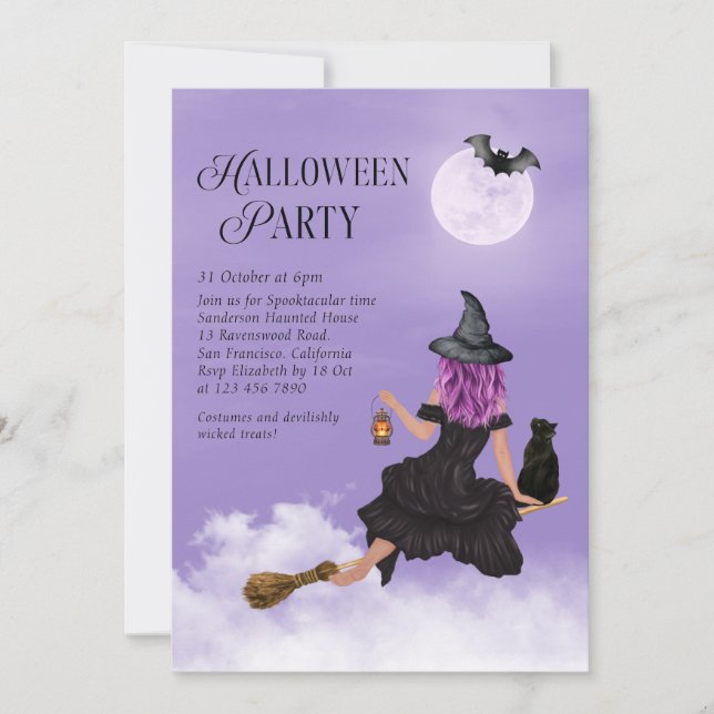 Invitation Soirée d'Halloween en sorcière (Devant)