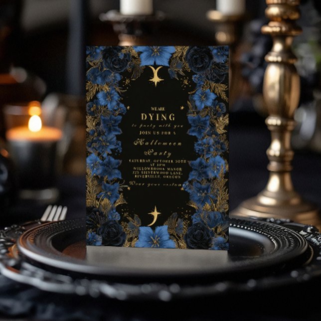 Invitation Soirée d'Halloween gothique Bleu de minuit (Créateur téléchargé)