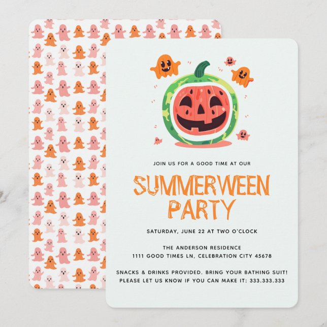 Invitation Soirée d'Halloween Melon-o-Lantern été (Devant / Derrière)