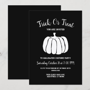 Invitation Soirée d'Halloween minimaliste en noir et blanc