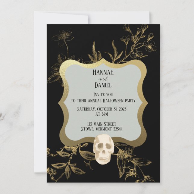 Invitation Soirée d'Halloween noir et or (Devant)