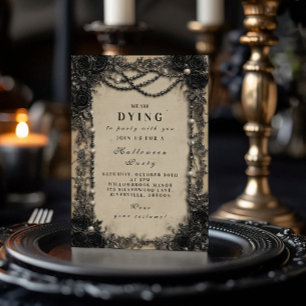 Invitation Soirée d'Halloween Rose noir Dark Romance