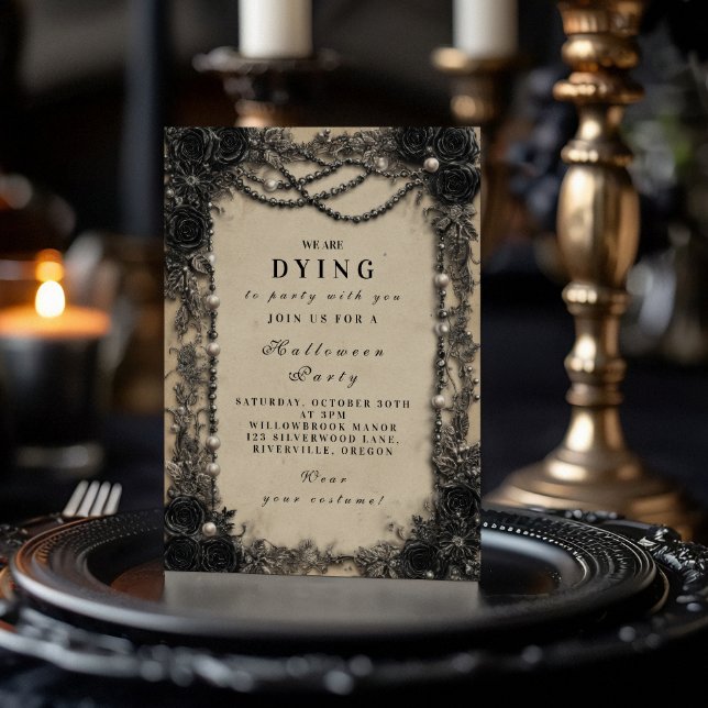 Invitation Soirée d'Halloween Rose noir Dark Romance (Créateur téléchargé)