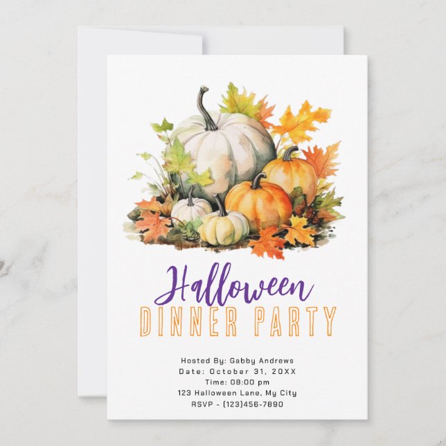 Invitation Soirée d'Halloween Russe Citrouille et Feuille (Devant)