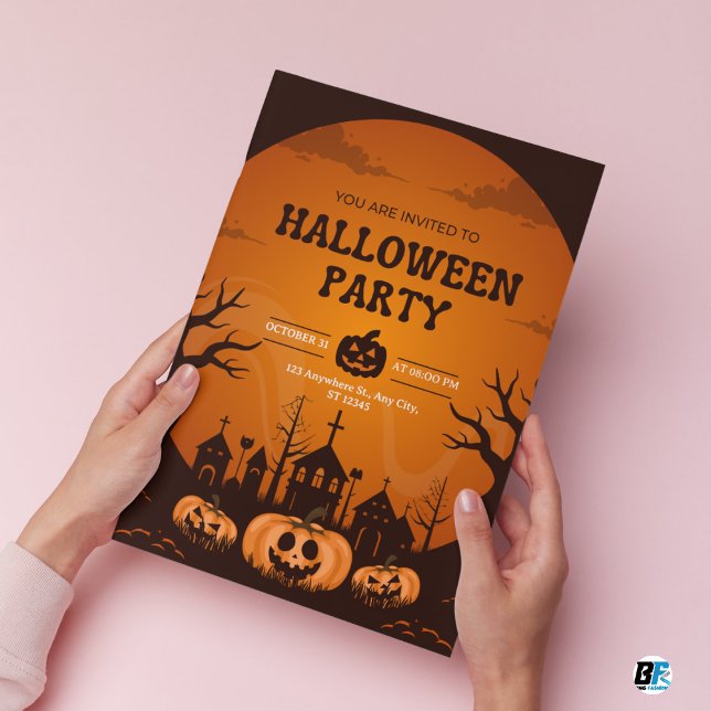 Invitation Soirée d'Halloween simple orange et noir (Créateur téléchargé)