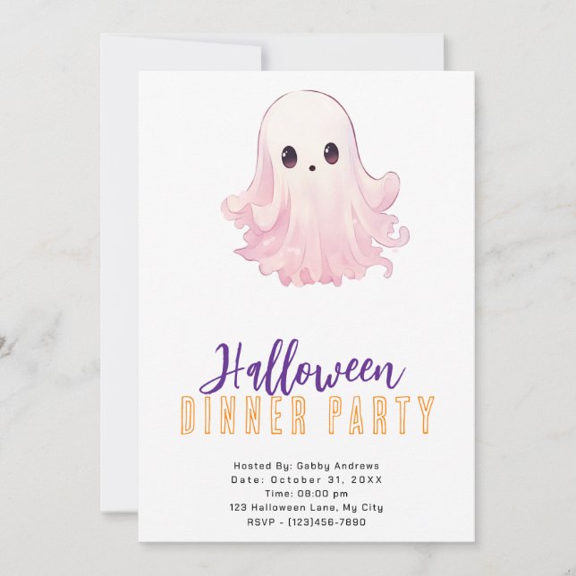 Invitation Soirée d'Halloween super mignonne Ghost rose (Devant)