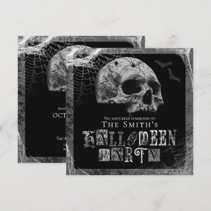 Invitation Soirée d'Halloween Veuve noire Crâne et toiles d'a