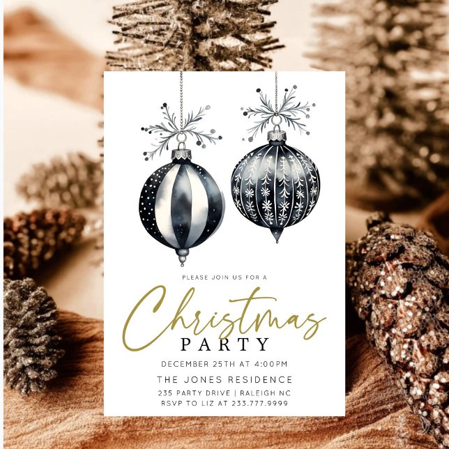 Invitation Soirée d'ornements de Noël noir et blanc moderne (Créateur téléchargé)