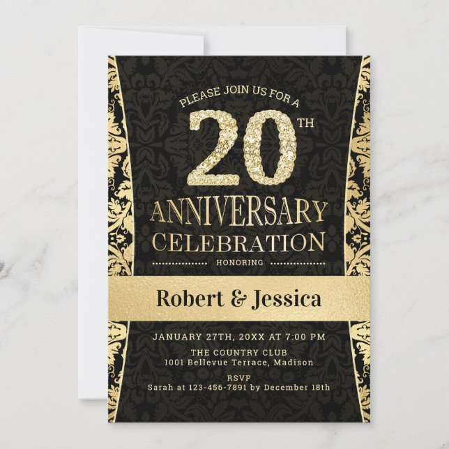 Invitation Soirée du 20e Anniversaire - Or Noir (Devant)