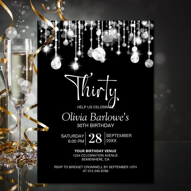 Invitation Soirée du 30e anniversaire de l'élégant Noir Blanc (Créateur téléchargé)