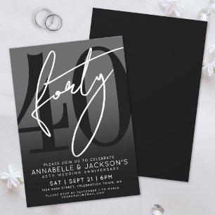 Invitation Soirée du 40e Anniversaire Moderne Noir Blanc