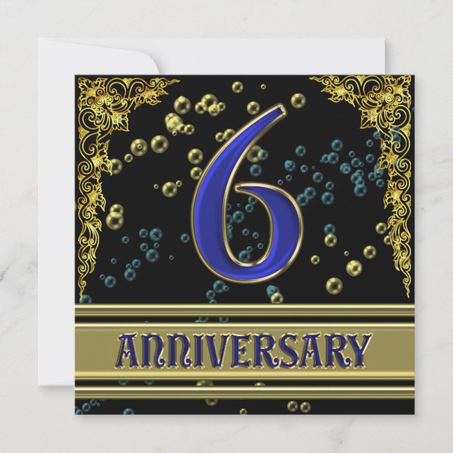 Invitation Soirée du 6e anniversaire Noir et Or (Devant)
