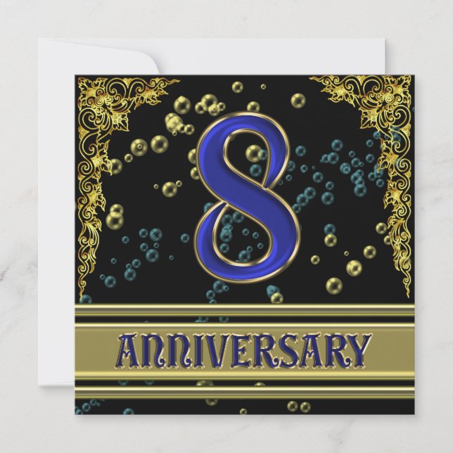 Invitation Soirée du 8e anniversaire Noir et Or (Devant)