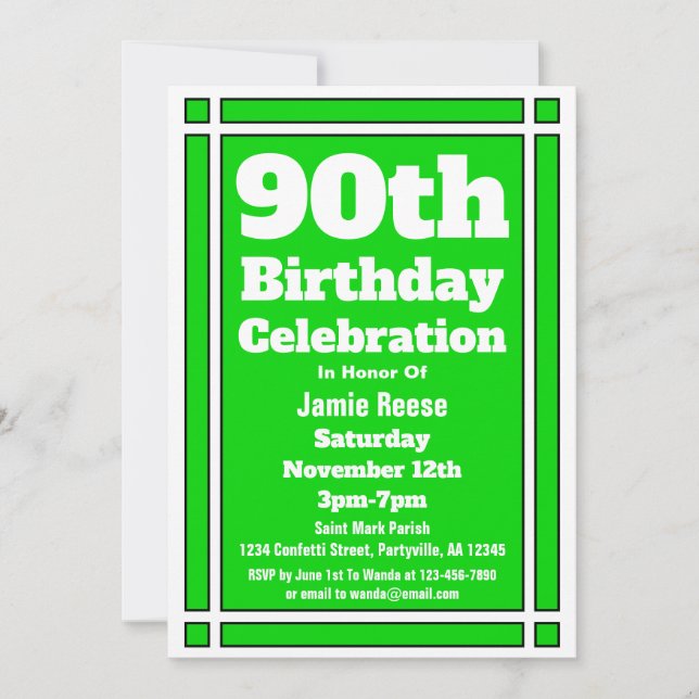 Invitation Soirée du 90e anniversaire vert (Devant)