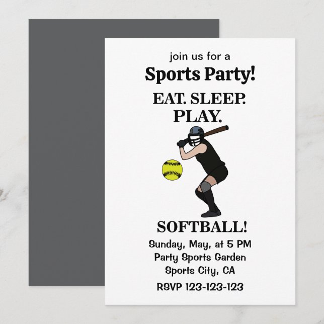 Invitation Soirée du joueur de softball (Devant / Derrière)
