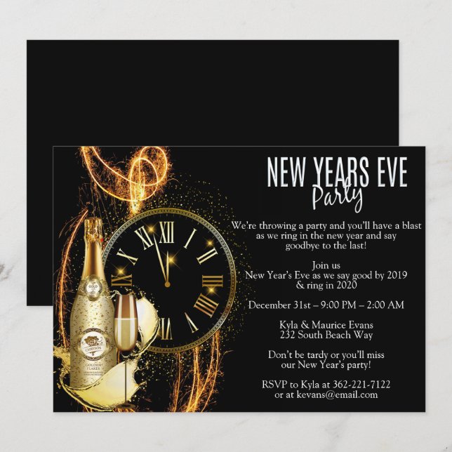 Invitation Soirée du Nouvel An (Devant / Derrière)
