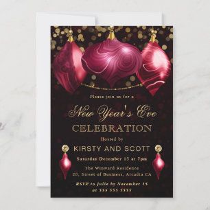 Invitation Soirée du Nouvel An Agate Rouge et Or