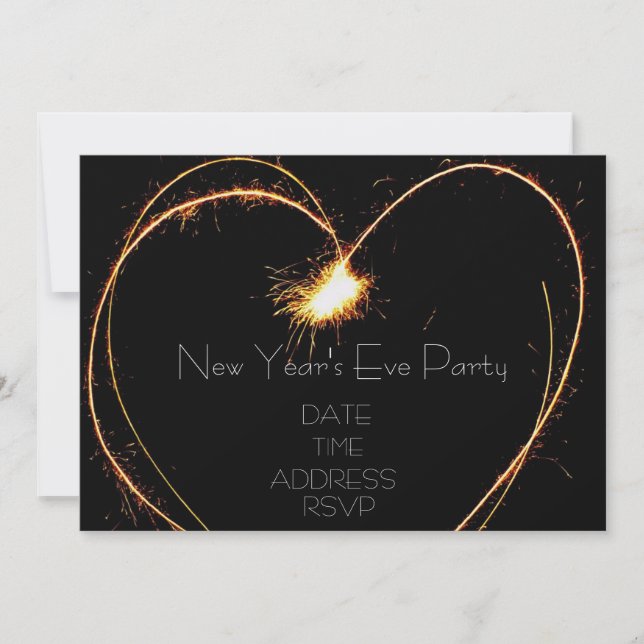 Invitation Soirée du Nouvel An avec des étincelants du coeur (Devant)