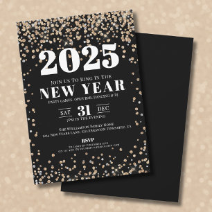 Invitation Soirée du Nouvel An Black Gold
