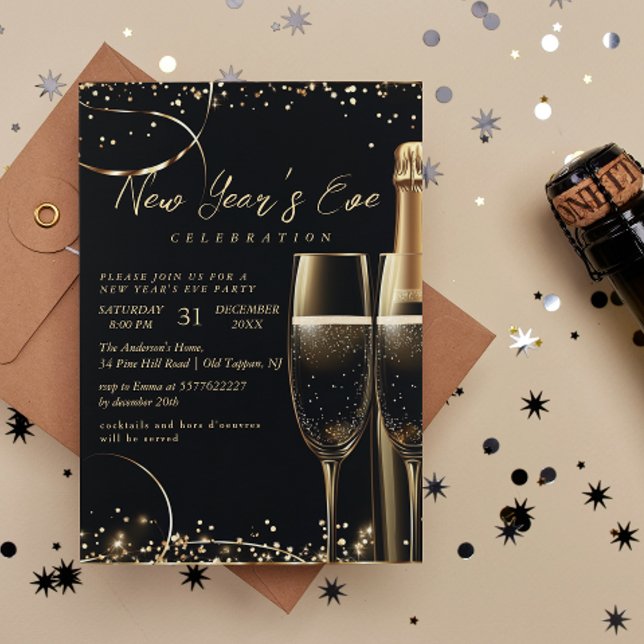 Invitation Soirée du Nouvel An Champagne d'or (Créateur téléchargé)