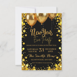 Invitation Soirée du Nouvel An Chic Paillettes Or Noir