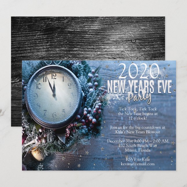 Invitation Soirée du Nouvel An élégante au bois (Devant / Derrière)