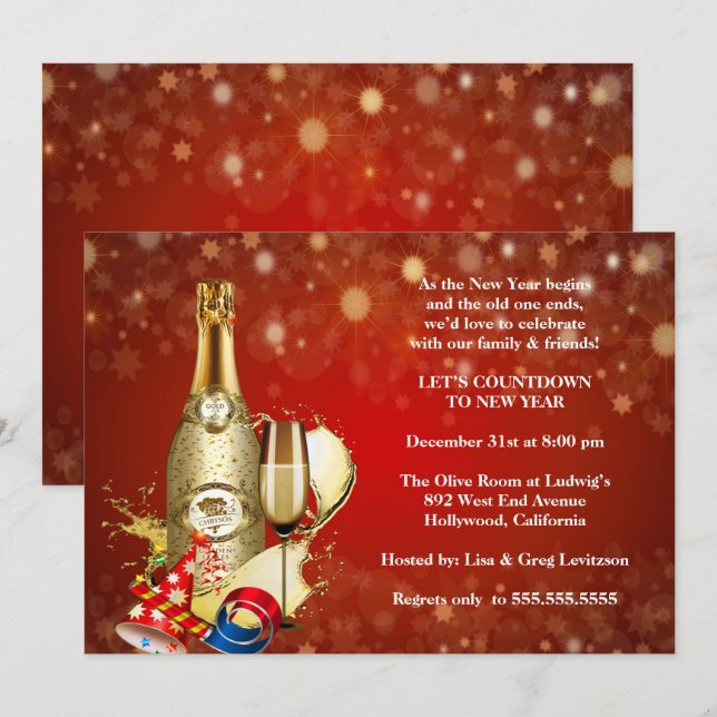 Invitation Soirée du Nouvel An : l'élégante Red Bohek (Devant / Derrière)