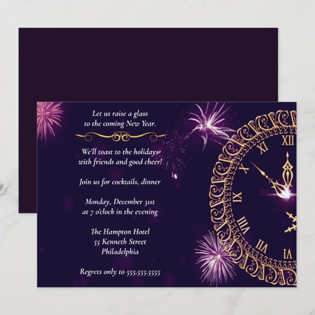 Invitation Soirée du Nouvel An Purple (Devant / Derrière)