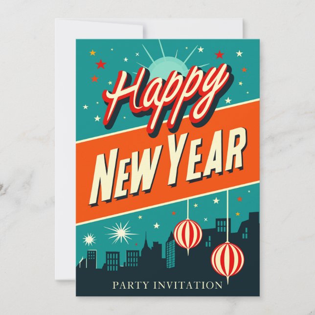 Invitation Soirée du Nouvel An Rétro (Devant)