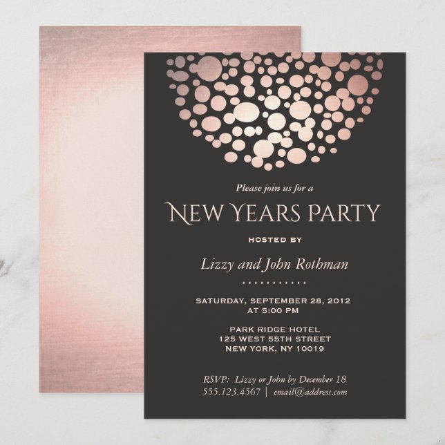 Invitation Soirée du Nouvel An Rose élégant (Devant / Derrière)