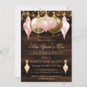 Invitation Soirée du Nouvel An Rose Poudré et Or