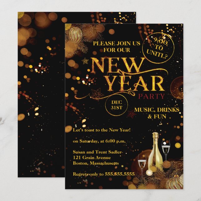 Invitation Soirée du Nouvel An Rustique (Devant / Derrière)