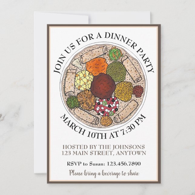 Invitation Soirée du Plateau Alimentaire éthiopien Injera (Devant)