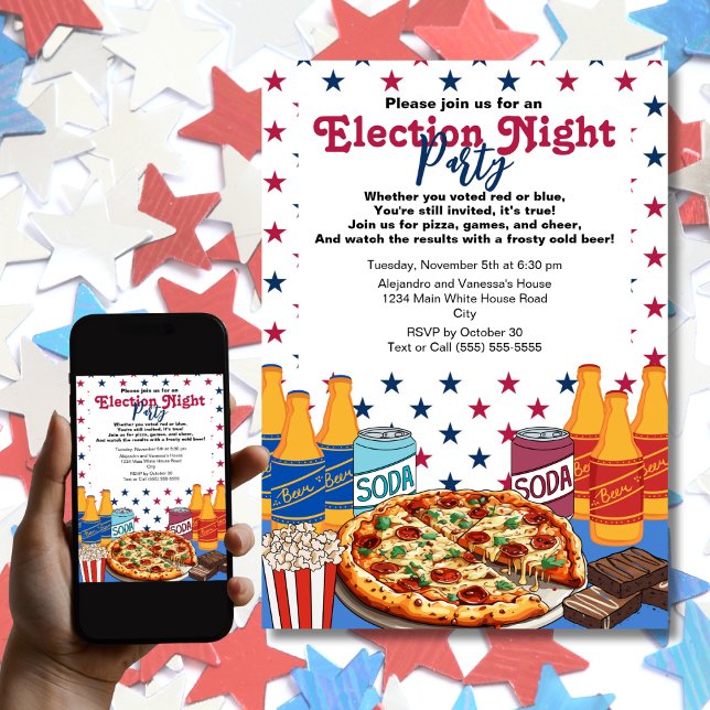 Invitation Soirée électorale de pizza et de bière 2024 (Créateur téléchargé)