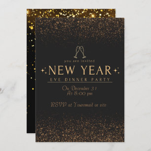 Invitation Soirée Elegant High End Gold Black New Years Eve P