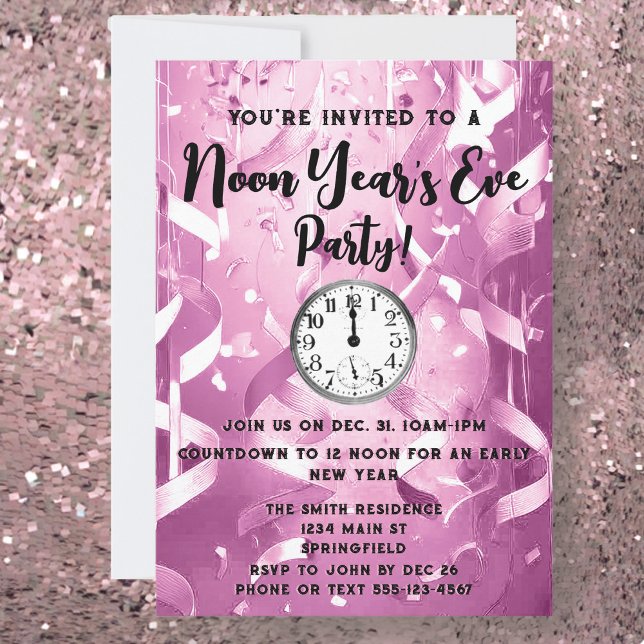 Invitation Soirée Elegant Pink Noon de l'année (Créateur téléchargé)