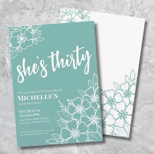 Invitation Soirée élégante 30e fête d'anniversaire (Elegant Thirty Turquoise Teal 30th Birthday Party Invitation)