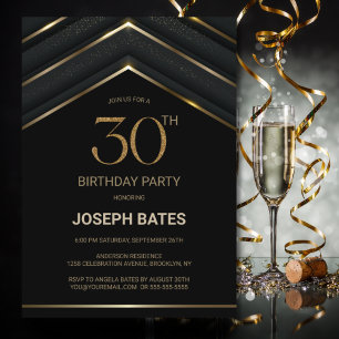 Invitation Soirée élégante Black Gold 30e anniversaire