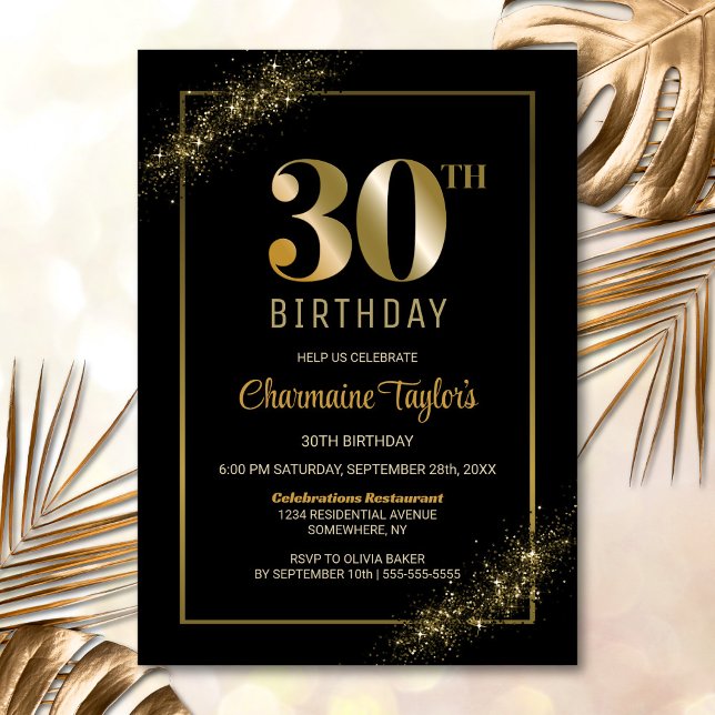 Invitation Soirée élégante Black Gold 30e anniversaire (Créateur téléchargé)