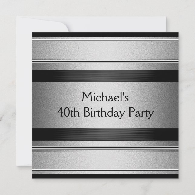 Invitation Soirée élégante Black & Silver Metal 40e anniversa (Devant)