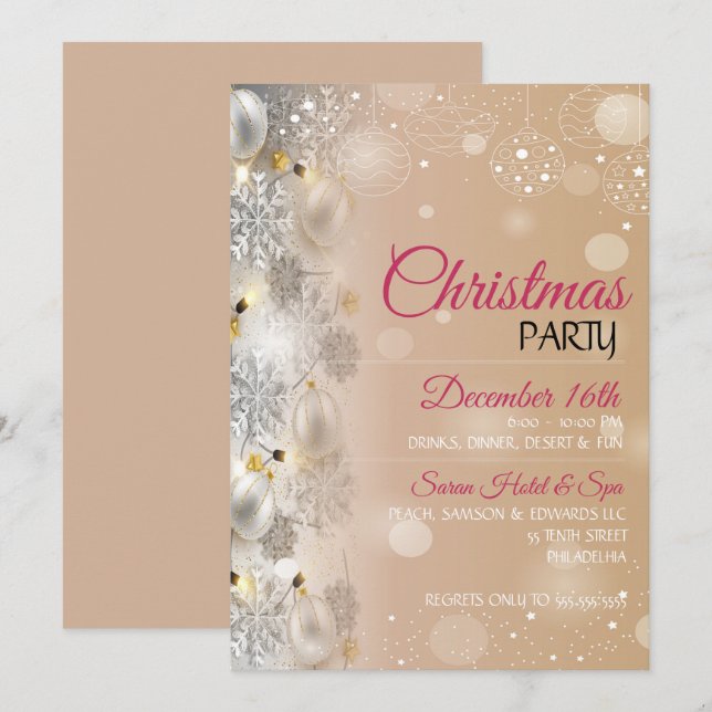 Invitation Soirée élégante de design ornemental de Noël (Devant / Derrière)